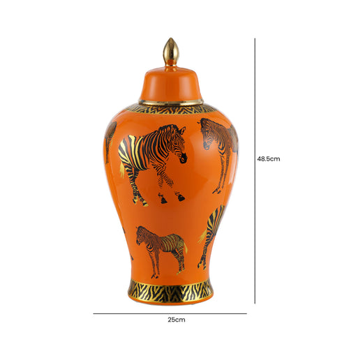 Orange Zebra Print Ginger Jar